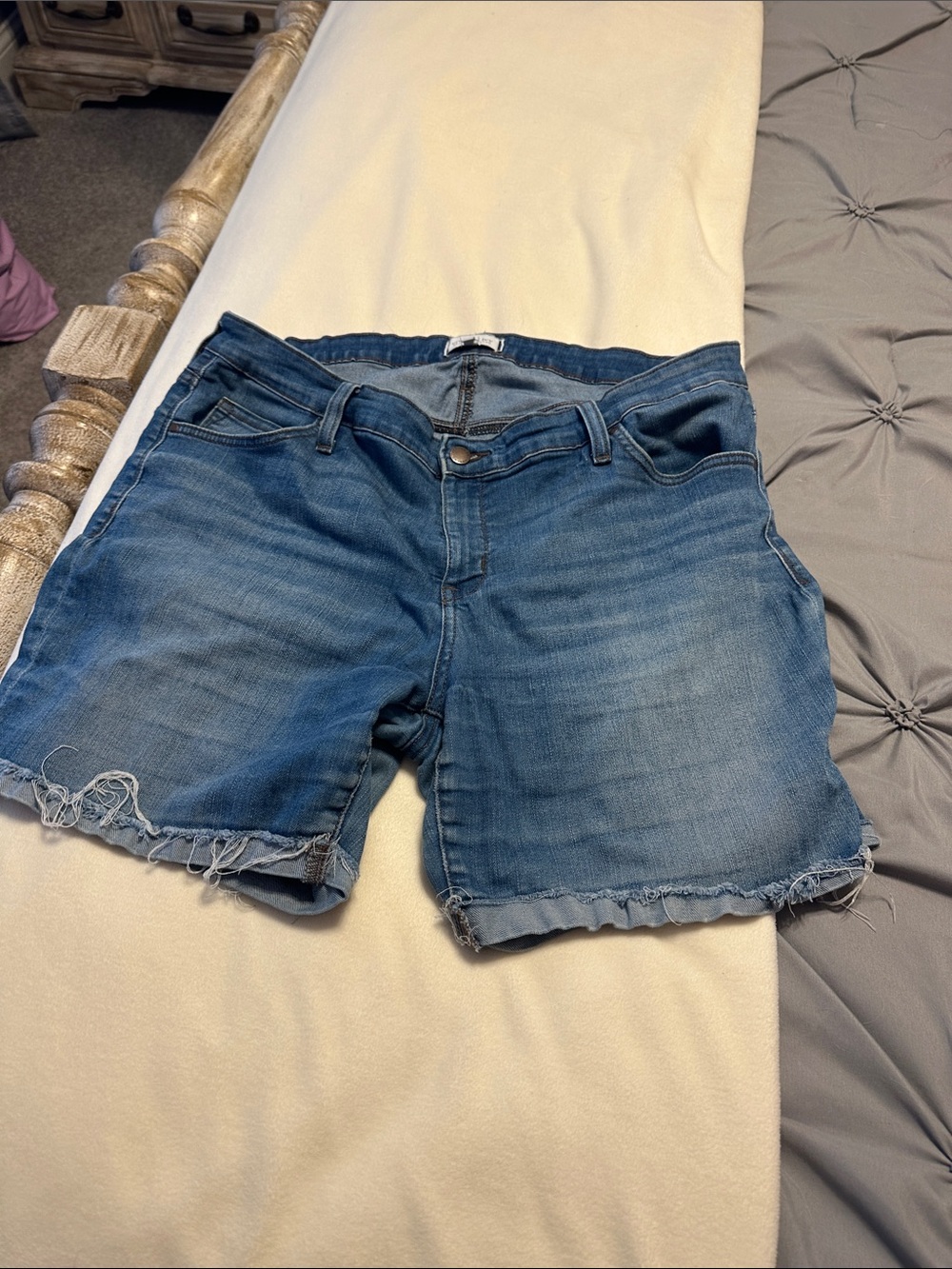 crown & ivy Medium Blue Frayed Hem Denim Shorts